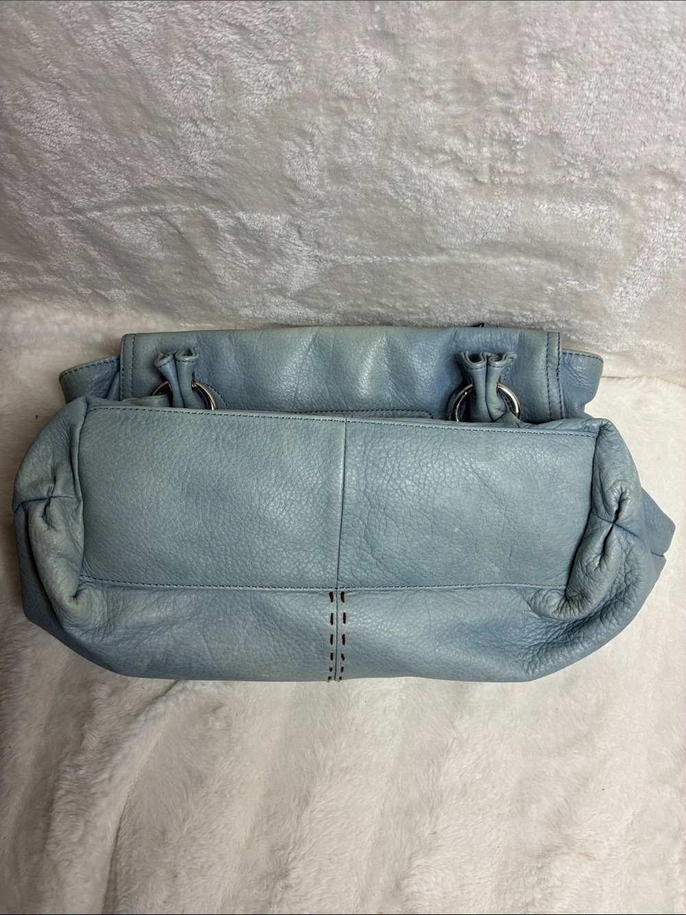 b. makowsky Light Blue Leather Shoulder Tote with Dark Wood-Wrapped Handles - Picture 7 of 9